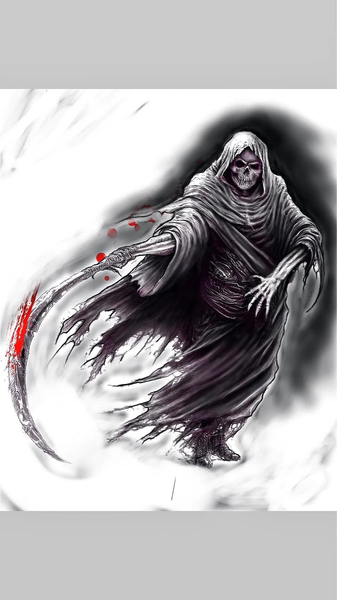 Reaper with scythe and blood, digital flash