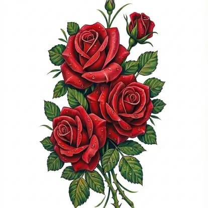 Rose cluster, finished colour rendering
