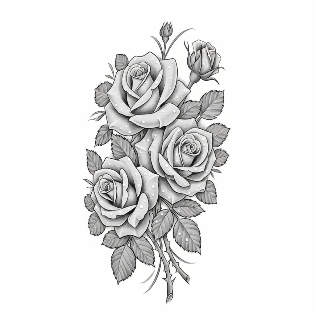 Rose cluster stencil linework — pairs with flash-roses-colour