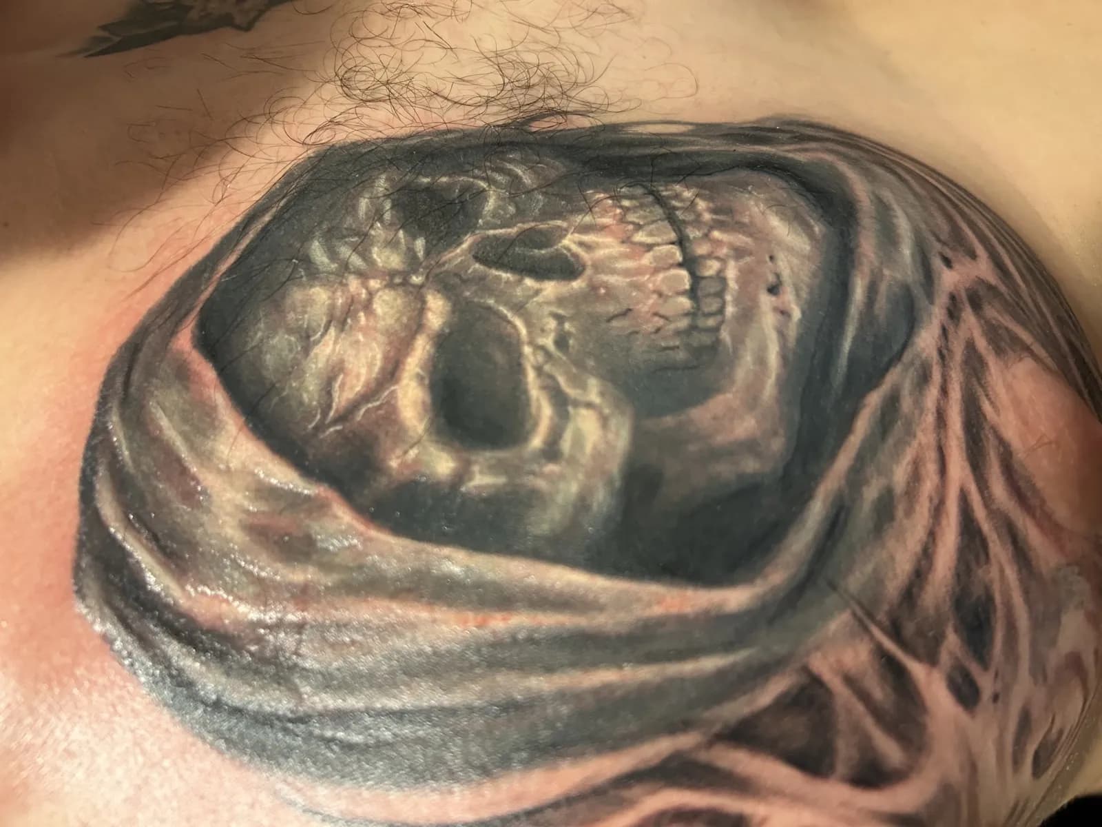 Same hooded skull, angled crop